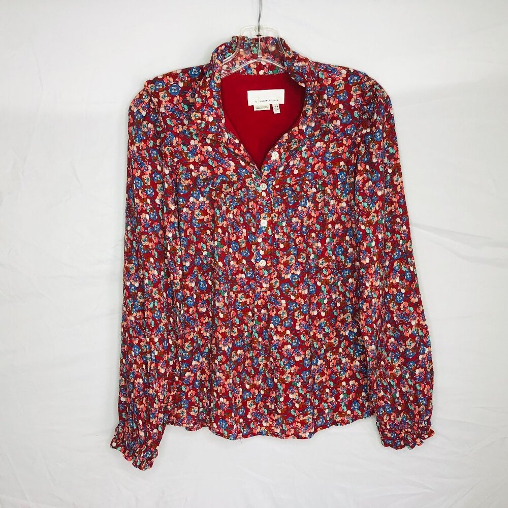 Anthropologie‎ Women's Size 4 Red Floral Boho Blouse Top